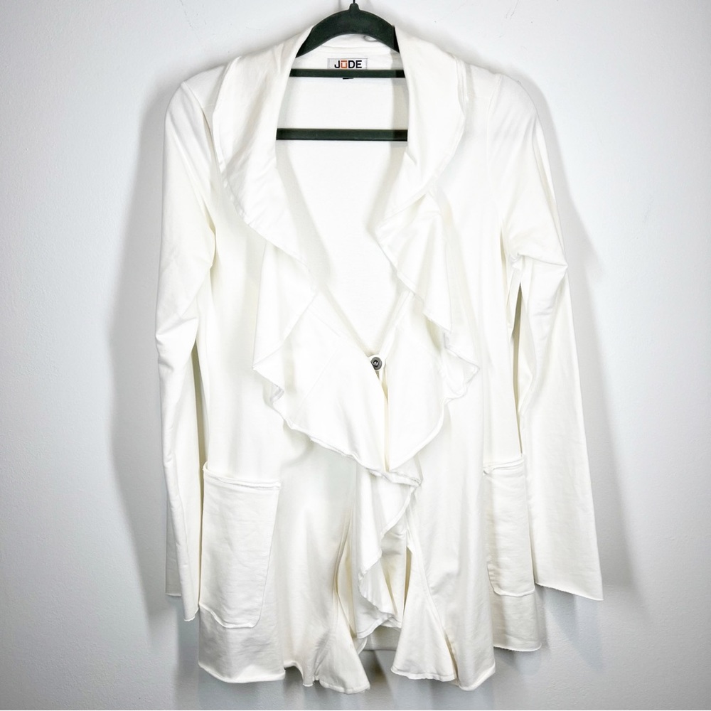 Jude White Draping Open Front Cardigan